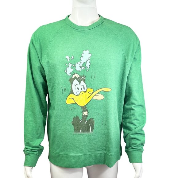 Delta Fleece Y2K Adult XL Daffy Duck Graphic Sweatshirt Green - Picture 1 of 5